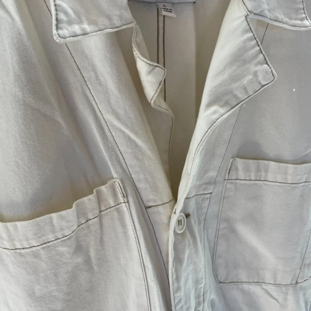 pistola Parker Short Romper Ecru Off White Lightweight Denim Casual Size L - Picture 6 of 9